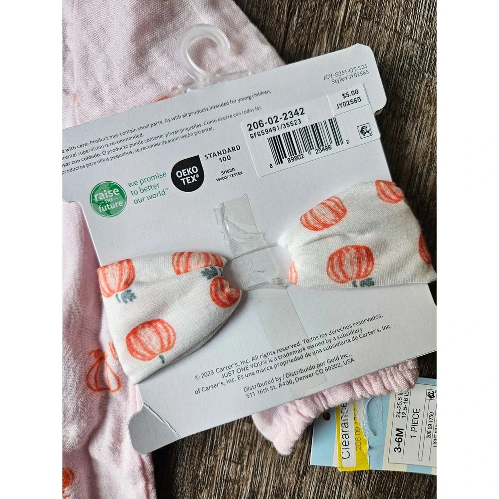Cat & Jack 1 piece pink pumpkin outfit and pumpkin headband 3/6 month NWT